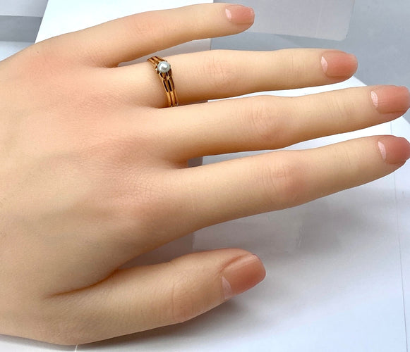Bague 49 Bague en or rose perle fine vers 1900 58 Facettes AB663
