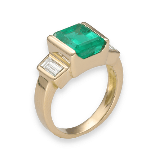 Bague 50.5 Bague Emeraude et diamants baguettes en or jaune 58 Facettes