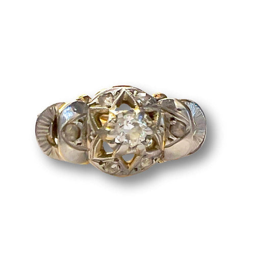 Bague 52 BAGUE ART DÉCO PÉRIODE 1925-1930 en OR 18 KT et PLATINE avec DIAMANTS 58 Facettes Q990A