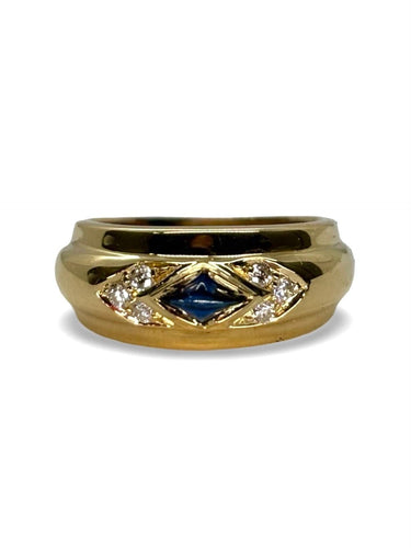 Bague 50 Bague Chaumet or jaune saphir cabochon et diamants 0,09 ct 58 Facettes 972