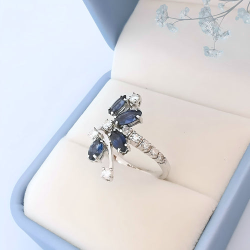 Bague 52 Bague fleur Saphirs et Diamants Or blanc 18 K 58 Facettes AA 1737