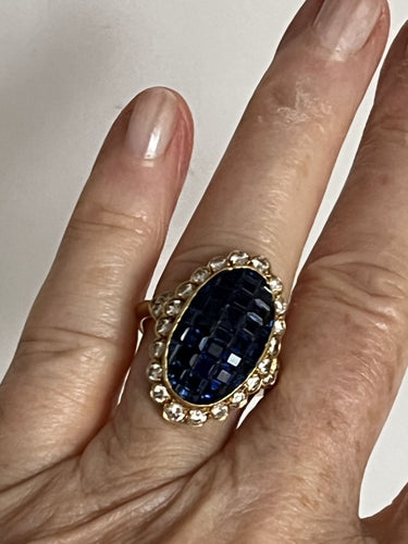 Bague 54 Importante Bague Or Jaune Saphirs Princesse Diamants 58 Facettes LOT 6315