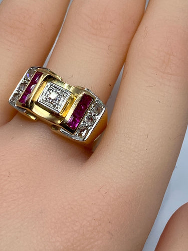 Bague 58 Bague Tank diamants & rubis synthétiques 58 Facettes