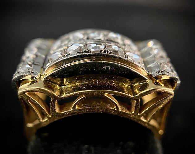 Bague 50.5 Bague Tank d'époque 1940/50 deux ors diamants 58 Facettes