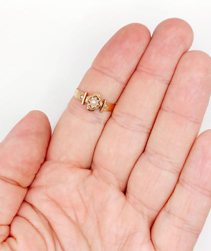Bague 56.5 Bague antique or rose perles sertis étoilés 58 Facettes A05703