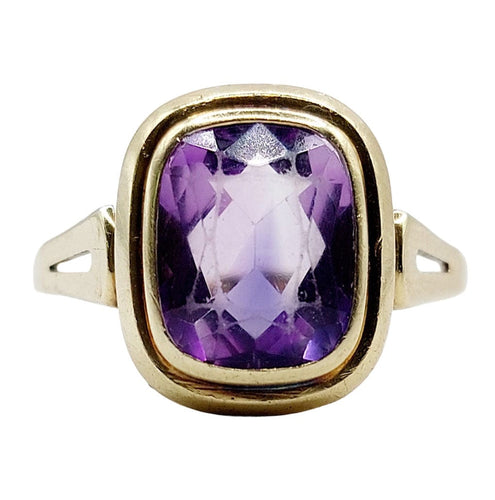 Bague 60 Bague cocktail vintage or jaune améthyste de 2,30 carats sertis clos (circa 1970) 58 Facettes A05476