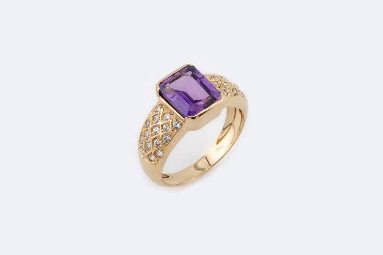 Bague Oro Giallo / 17 Bague en or jaune ornée d'améthystes et de pierres blanches 58 Facettes anl910