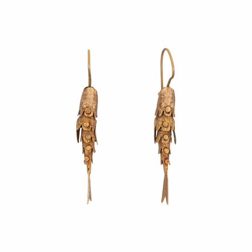 Boucles d'oreilles Boucles d'oreilles vintage en or jaune 14 carats, forme poisson articulé, 2,5 cm, bijoux fins 58 Facettes G13628
