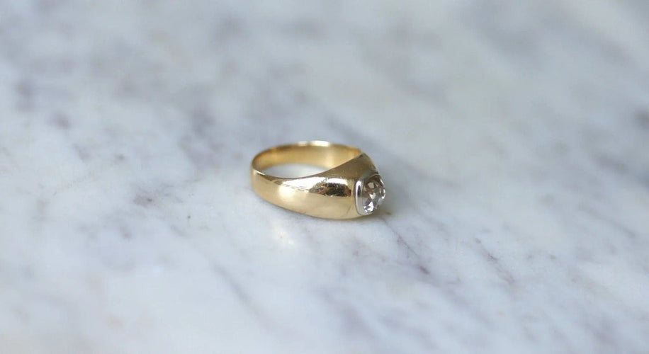 Bague Bague Jonc Or et Diamant Taille Ancienne 58 Facettes