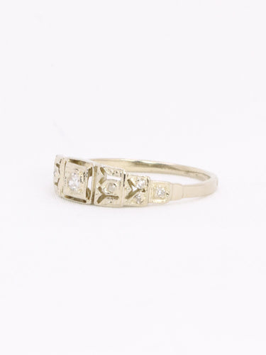 Bague géométrique or blanc diamants