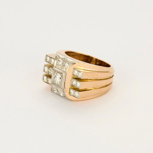 Bague 55,5 Bague tank or jaune et gris diamants 58 Facettes ALE4229