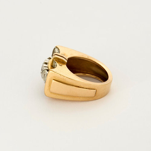 Bague 52 Bague Tank or jaune et gris et diamants 58 Facettes PER0048