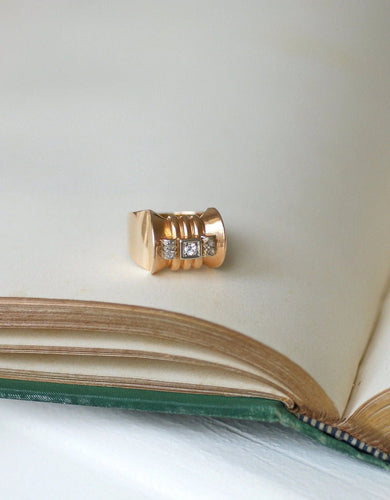 Bague 58 Bague Tank or rose, platine et diamants 58 Facettes
