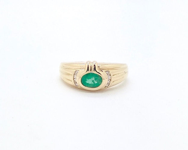 Bague ANELLO ORO GIALLO CON SMERALDO E DIAMANTI 58 Facettes