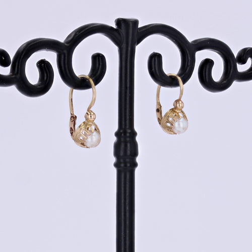 Boucles d'oreilles Fines dormeuses anciennes or jaune perle 58 Facettes 19-022A