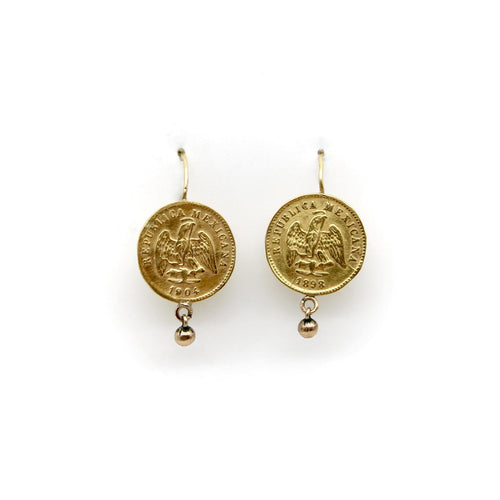 Boucles d'oreilles Boucles d'oreilles en or 21 carats et peso mexicain du début du XXe siècle 58 Facettes A20045