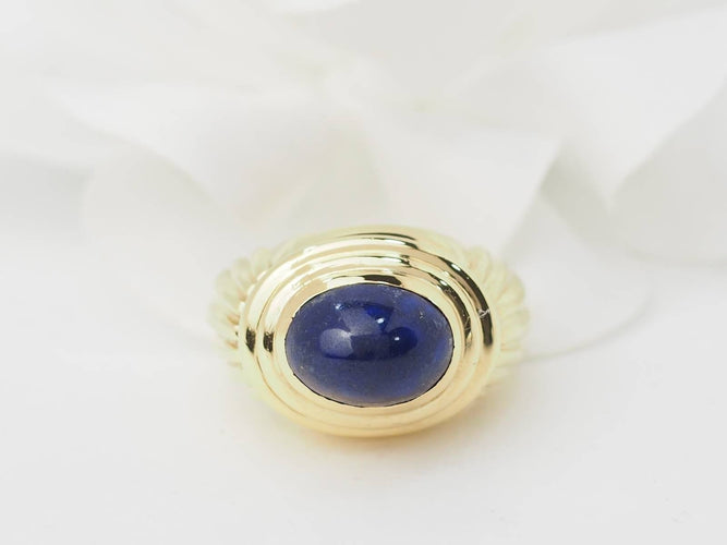 Bague 51.5 Bague godronnée en or jaune et cabochon Lapis Lazuli 58 Facettes 29996