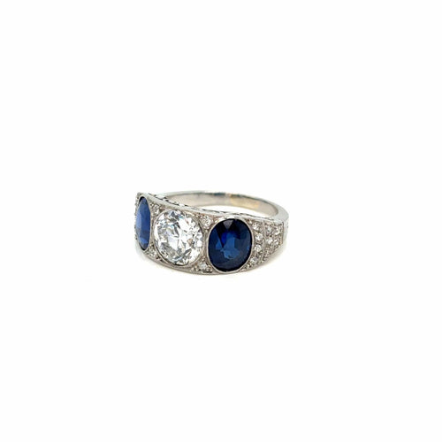 Bague Bague en filigrane avec plaque diamant saphir naturel certifiée Art Déco de 4,10 carats 58 Facettes