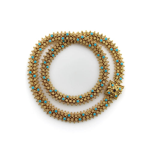 Collier Collier portugais en or 19,2 carats et turquoise de style néo-étrusque 58 Facettes