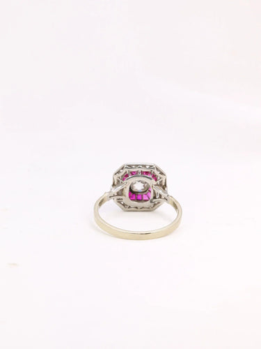 Bague 59 Bague Art Déco diamants taille ancienne et rubis calibrés 58 Facettes J305