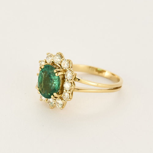 Bague Marguerite or jaune, émeraude et diamants