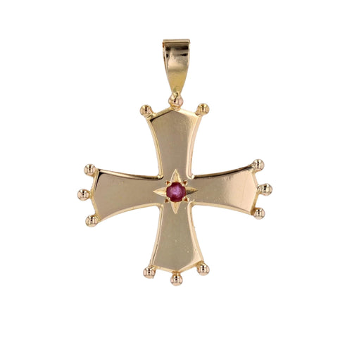 Pendentif Croix Occitane en or jaune et rubis 58 Facettes CVP160
