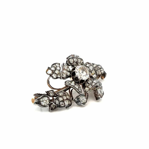 Broche Parure Fleur En Diamants, Argent Et Or 19ème Siècle 58 Facettes