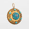 Médaillon victorien ancien en turquoise, pendentif en or jaune 14 carats et diamants, avec écrin.