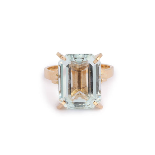 Bague 57.5 Bague or jaune, Aigue-Marine Rectangle 10 Carats 58 Facettes B383