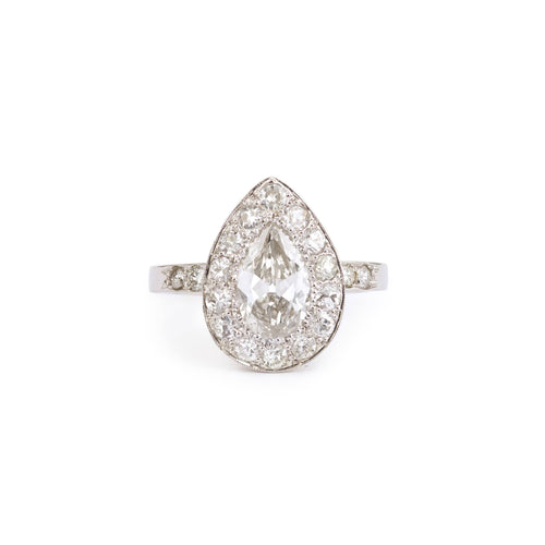 Bague 52 Bague Diamants Poire 1.90 Carats Platine Or Gris 18 Carats 58 Facettes BD213