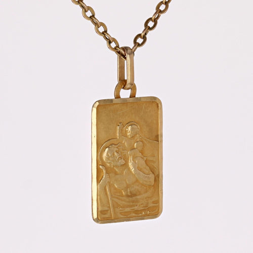 Pendentif Médaille rectangulaire or jaune Saint Christophe 58 Facettes CVP123