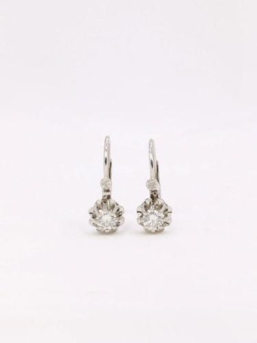 Boucles d'oreilles Dormeuses vintage or blanc diamants 0,30 ct 58 Facettes J447