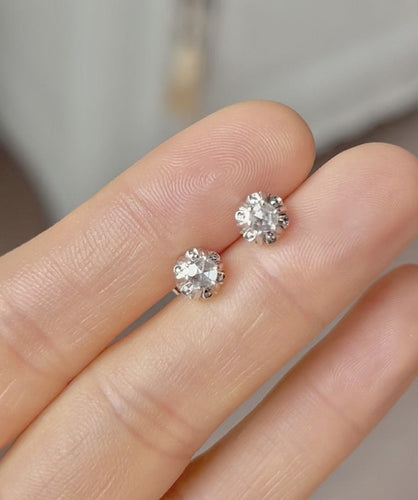 Boucles d'oreilles Puces d’oreilles serties de diamants taille rose en or blanc 18k 58 Facettes