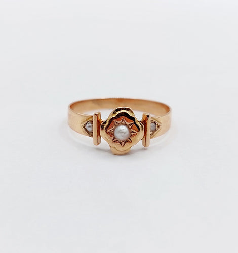 Bague 56.5 Bague antique or rose perles sertis étoilés 58 Facettes A05703