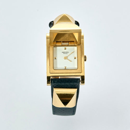Montre HERMES - Medor - Cuir et plaqué or 58 Facettes