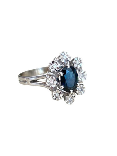 Bague 53 Bague Pompadour en or blanc 18k et saphir 58 Facettes