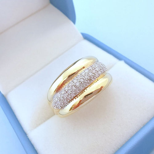 Bague 58.5 Bague Jonc bombé - Diamants - Or blanc et or jaune 18 K 58 Facettes AA 1714