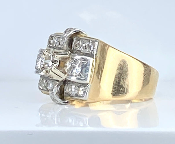 Bague 52 Bague Tank en or 18 carats et platine et diamants 58 Facettes AB517