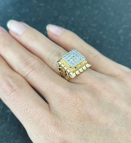 Bague 47 Bague or jaune platine avec pavage de diamants brillants et décor d'arabesques 58 Facettes