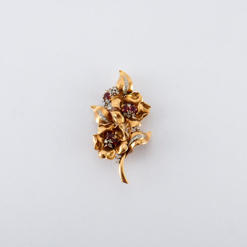 Broche Broche Bouquet de Fleurs Rubis Diamants 58 Facettes