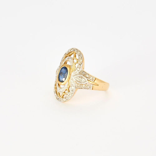 Bague Bague vintage or jaune et blancs, saphir, diamants 58 Facettes