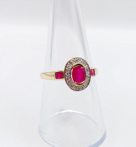 Bague 55 Bague pompadour vintage or jaune, rubis, diamants et de rubis carrés 58 Facettes A05077