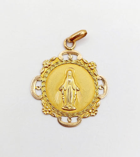 Pendentif Médaille religieuse Art Nouveau or rose et jaune Vierge Marie (circa 1917) 58 Facettes B01004