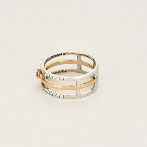 Bague trois anneaux en or rose, or blanc et diamants