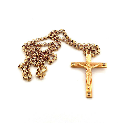 Collier Chaîne et pendentif croix,  or jaune et diamants 58 Facettes