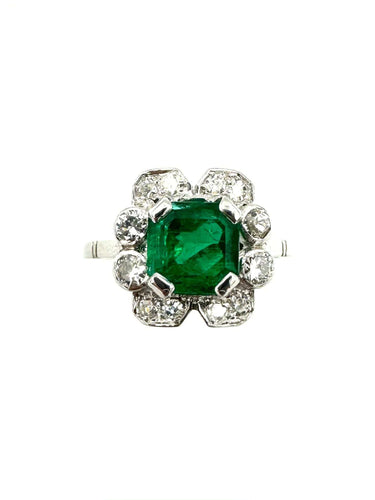 Bague 53 Bague Art-Déco, or blanc et platine, émeraude et diamants 58 Facettes