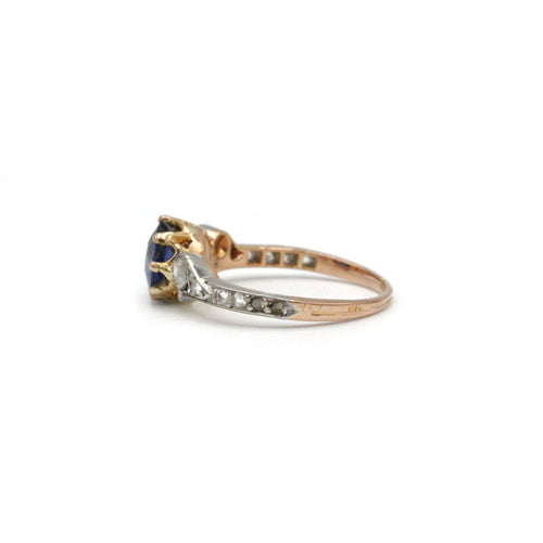 Bague art nouveau or 750 diamants taille rose saphir environ 1 carat