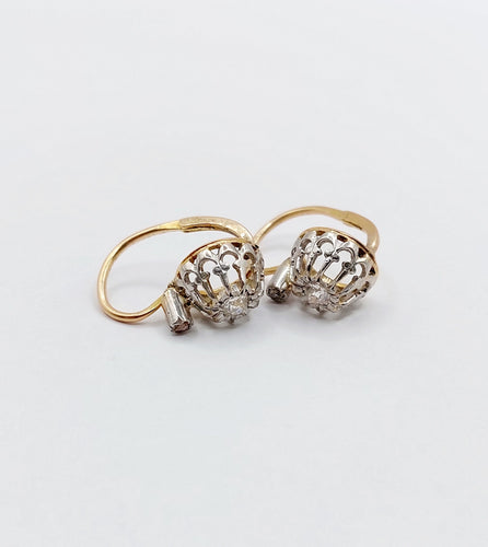 Boucles d'oreilles Dormeuses victorienne or jaune ornée de diamants tailles anciennes en sertis fleur de lys 58 Facettes A04887