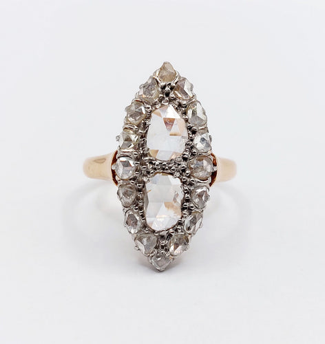 Bague 50 Bague marquise antique or rose 18k et diamants taille roses (circa 1900) 58 Facettes A06286