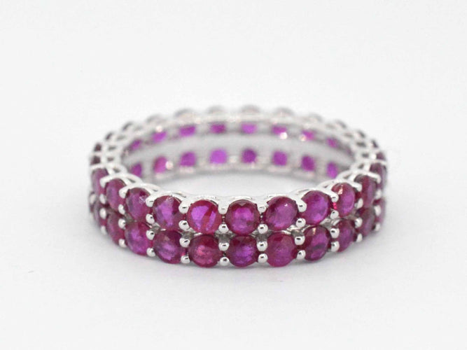 Bague 51 Bague d'éternité double en or blanc avec rubis 58 Facettes 2255